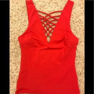 Red Bebe Strappy Deep Plunge Tank Top